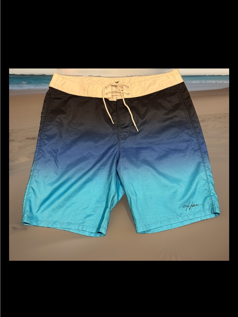 Hollister Ombre Blue Swim Board Shorts with Cream Waistband